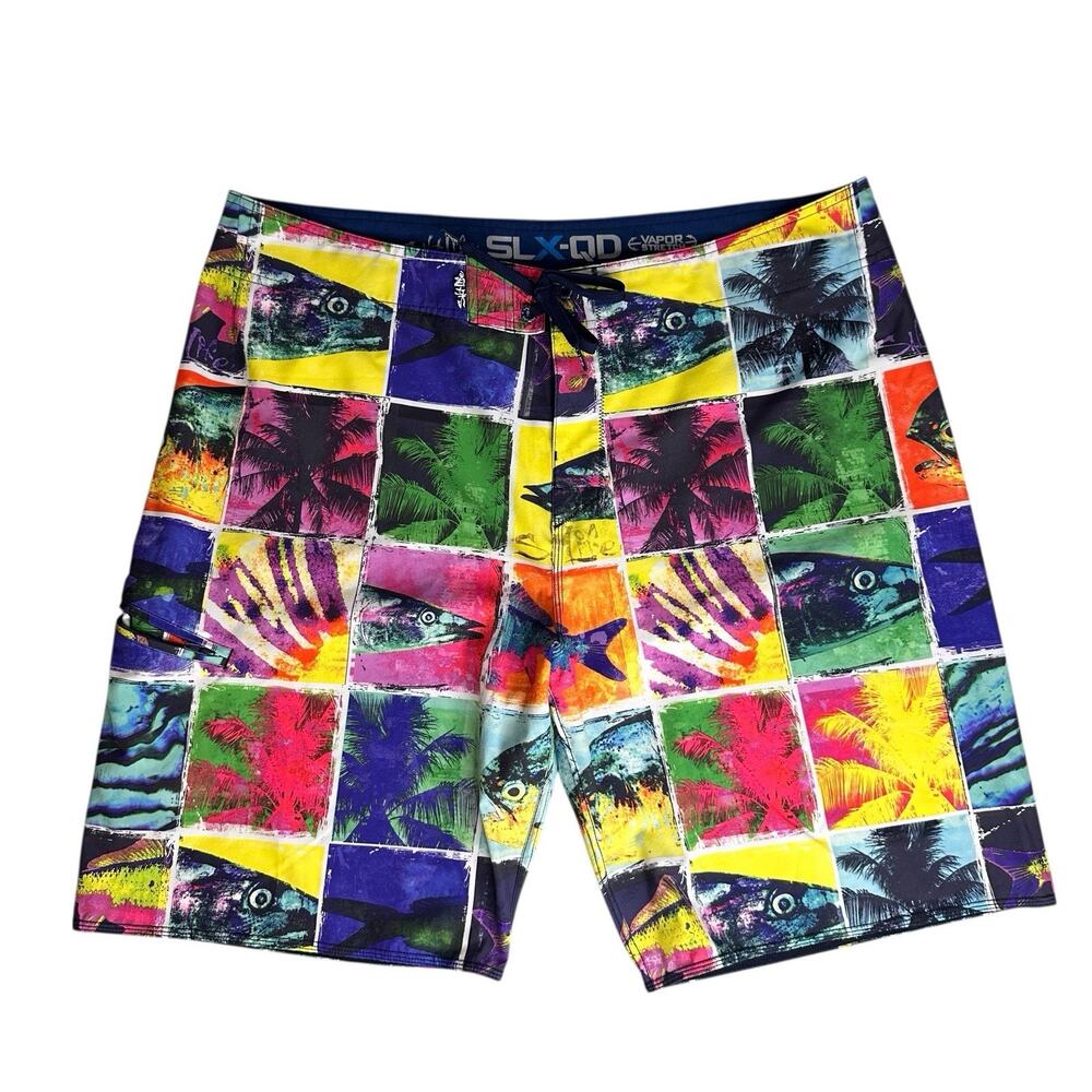 Salt Life SLX-QD Vapor Stretch Fish Swim Trunks 40 Bright Colors Board Shorts￼